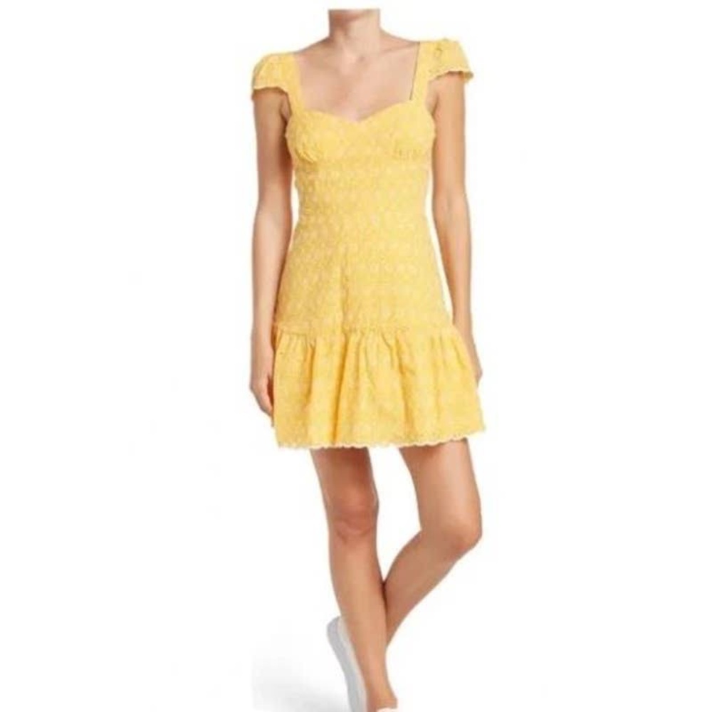 NWT Betsey Johnson Sweetheart Bustier Eyelet Sun Dress in Solar Power Yellow